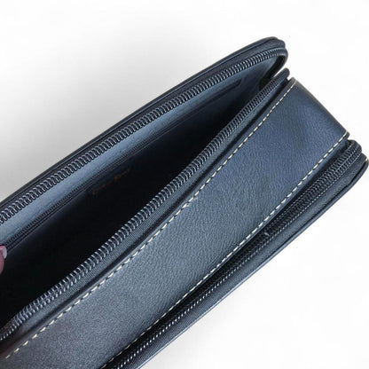 BLACK PU Leather Cotton Road Sling Bag with EMBOSSED FLOWERS