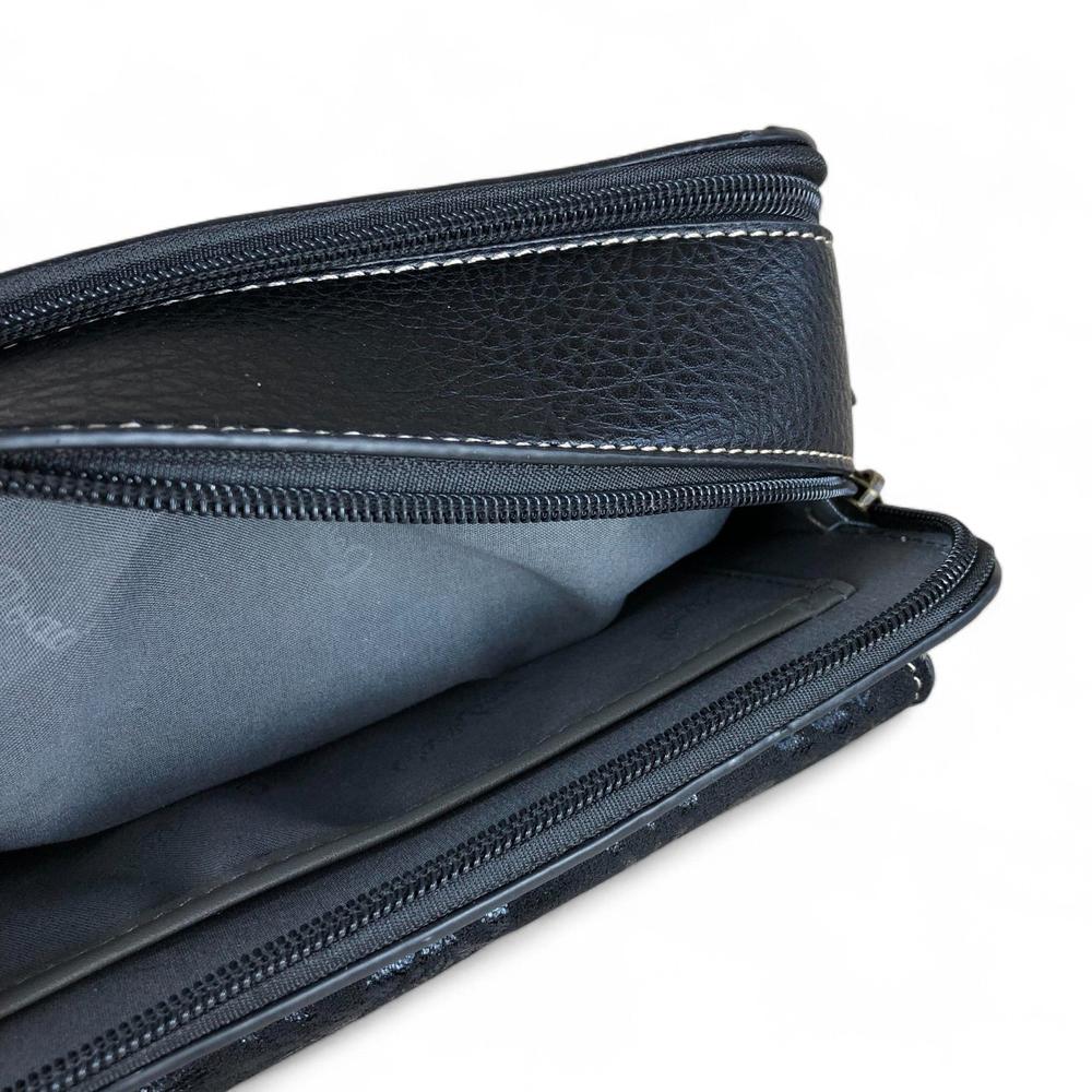 BLACK PU Leather Cotton Road Sling Bag with FLORAL Print Pocket