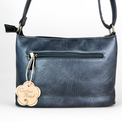 BLACK PU Leather Cotton Road Sling Bag with PROTEA detailing