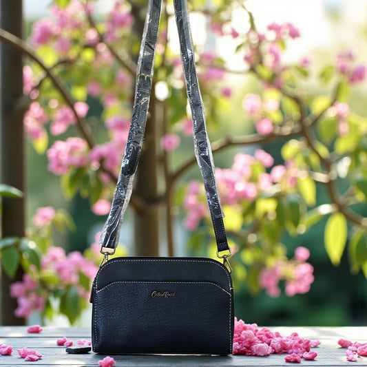 BLACK PU Leather Cotton Road Sling Bag