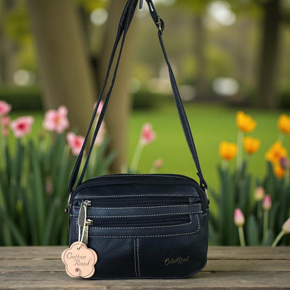 BLACK PU Leather Cotton Road Sling Bag