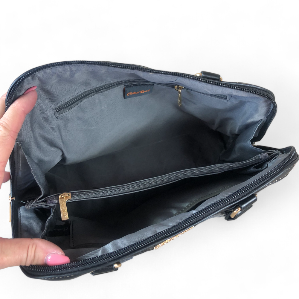 BLACK Patterned PU Leather Cotton Road Handbag