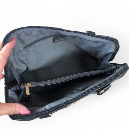 BLACK Patterned PU Leather Cotton Road Handbag