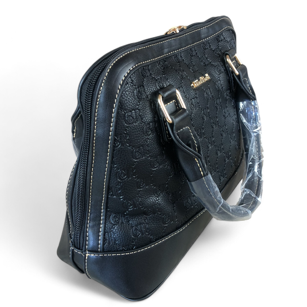 BLACK Patterned PU Leather Cotton Road Handbag