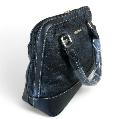 BLACK Patterned PU Leather Cotton Road Handbag