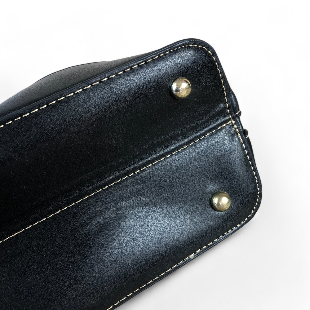 BLACK Patterned PU Leather Cotton Road Handbag