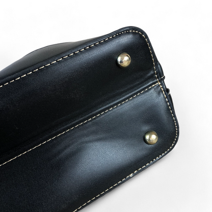 BLACK Patterned PU Leather Cotton Road Handbag