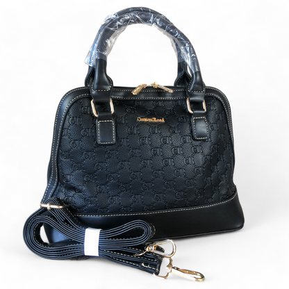 BLACK Patterned PU Leather Cotton Road Handbag