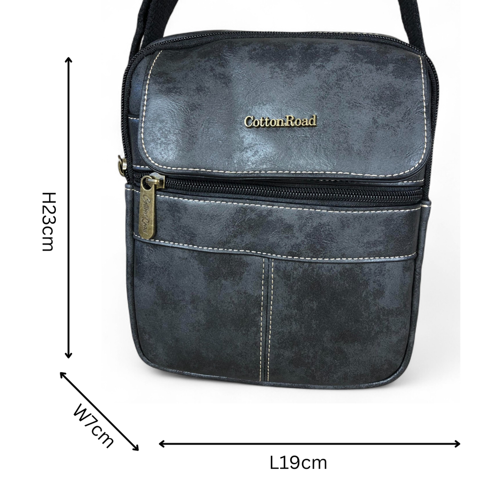 BLACK Unisex PU Leather Cotton Road Sling Bag