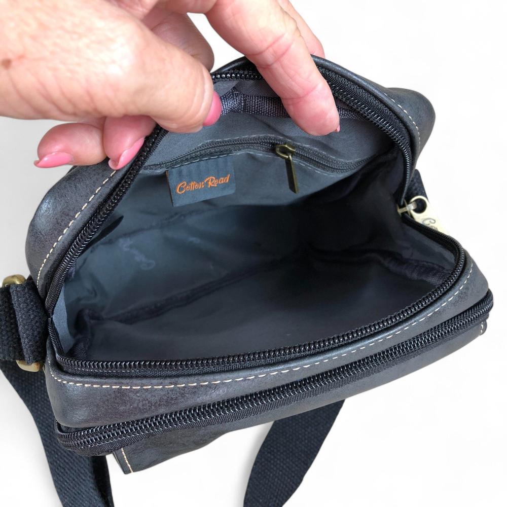 BLACK Unisex PU Leather Cotton Road Sling Bag