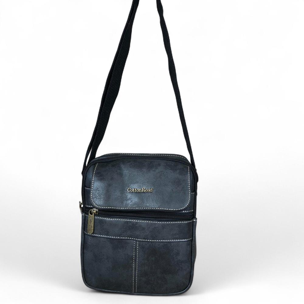 BLACK Unisex PU Leather Cotton Road Sling Bag