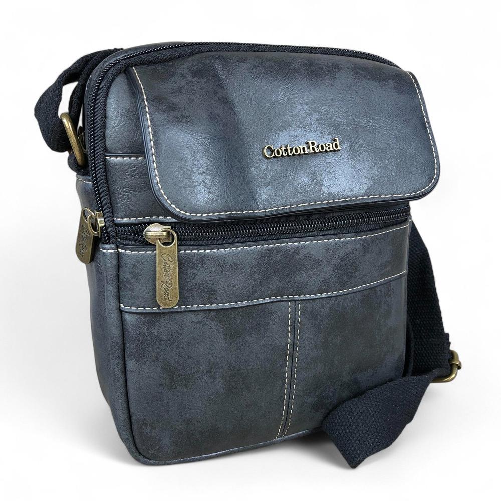 BLACK Unisex PU Leather Cotton Road Sling Bag