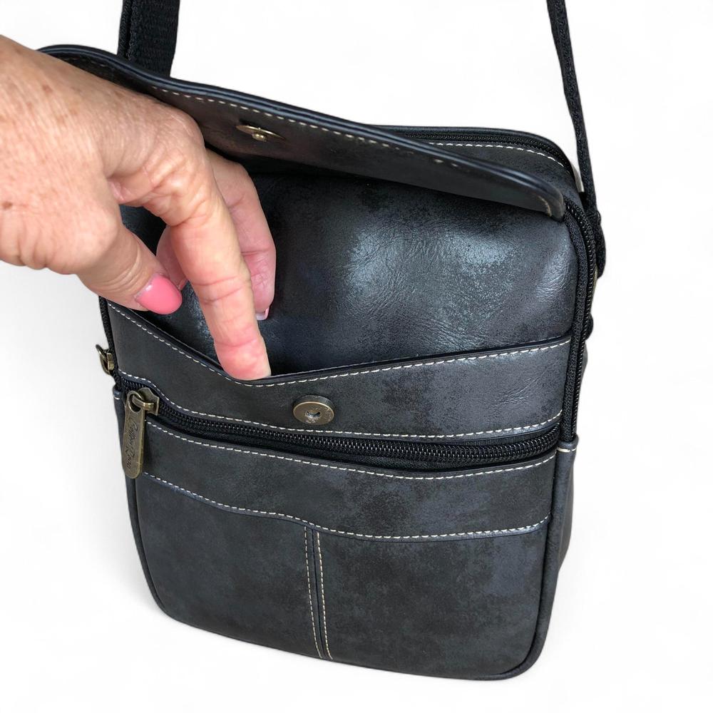 BLACK Unisex PU Leather Cotton Road Sling Bag