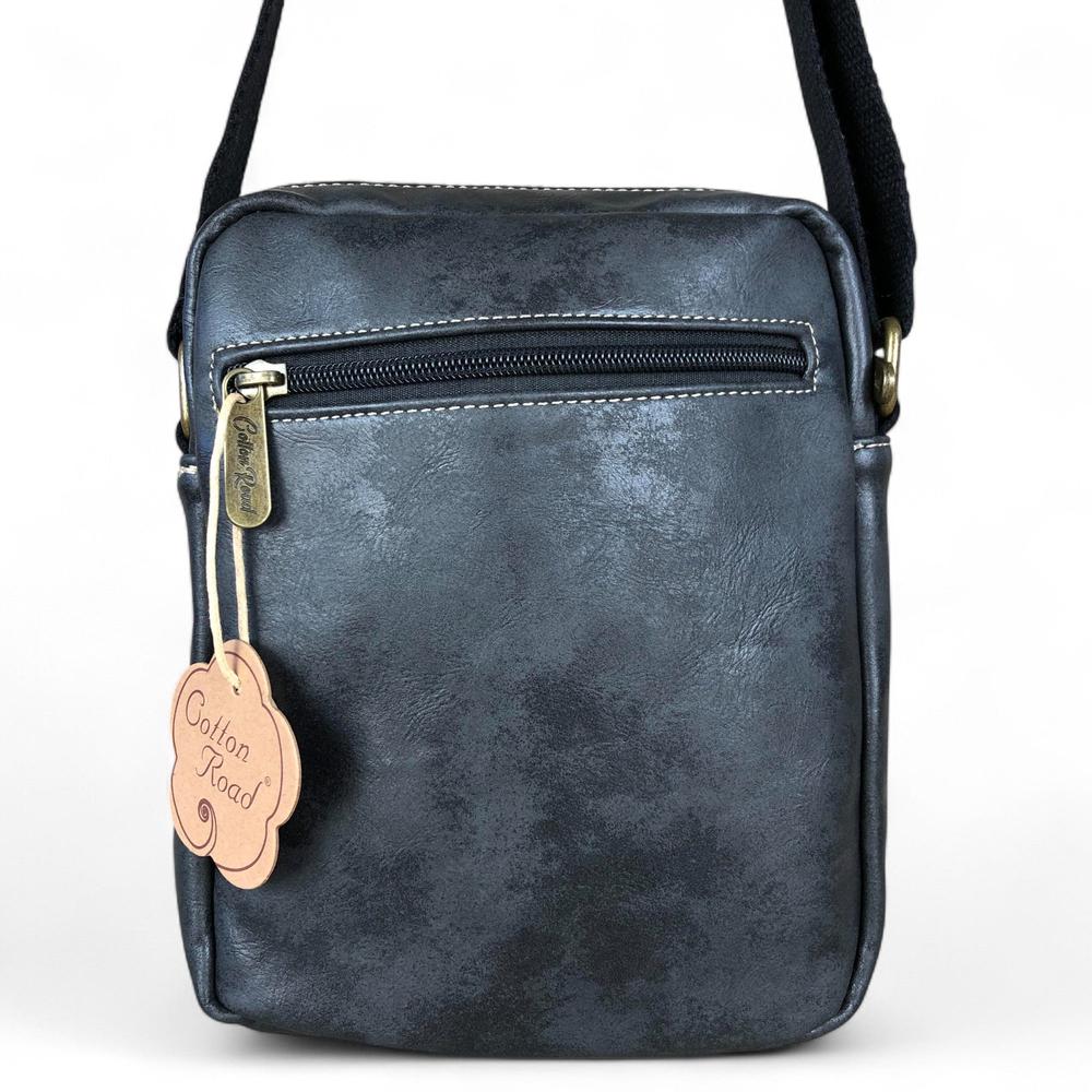 BLACK Unisex PU Leather Cotton Road Sling Bag