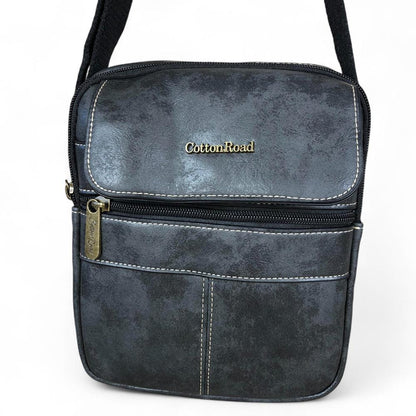 BLACK Unisex PU Leather Cotton Road Sling Bag