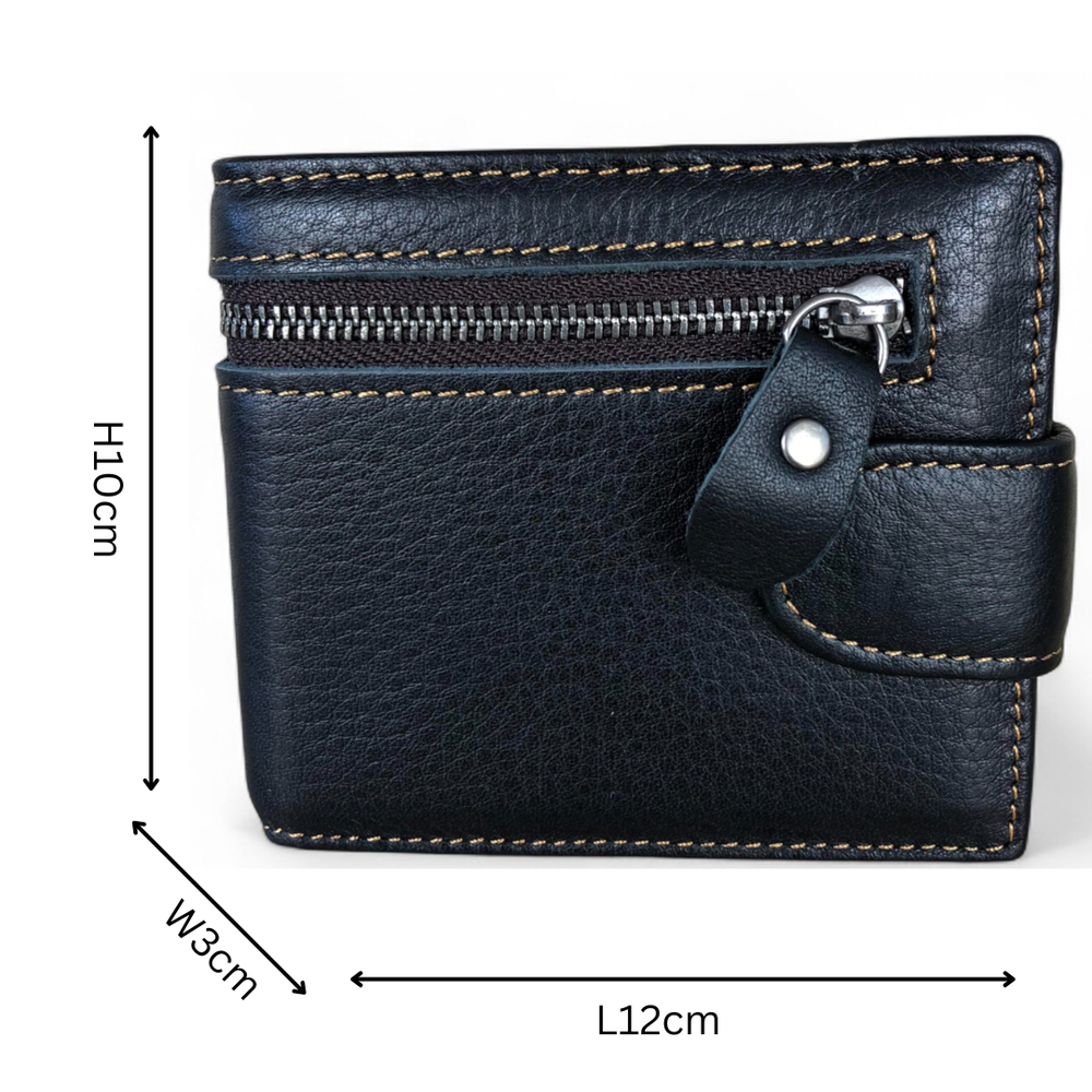 BLACK VIVACE MENS Genuine Leather Wallet with Clip and Zip detailing