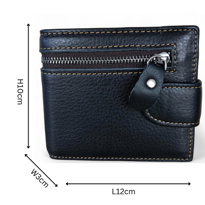 BLACK VIVACE MENS Genuine Leather Wallet with Clip and Zip detailing