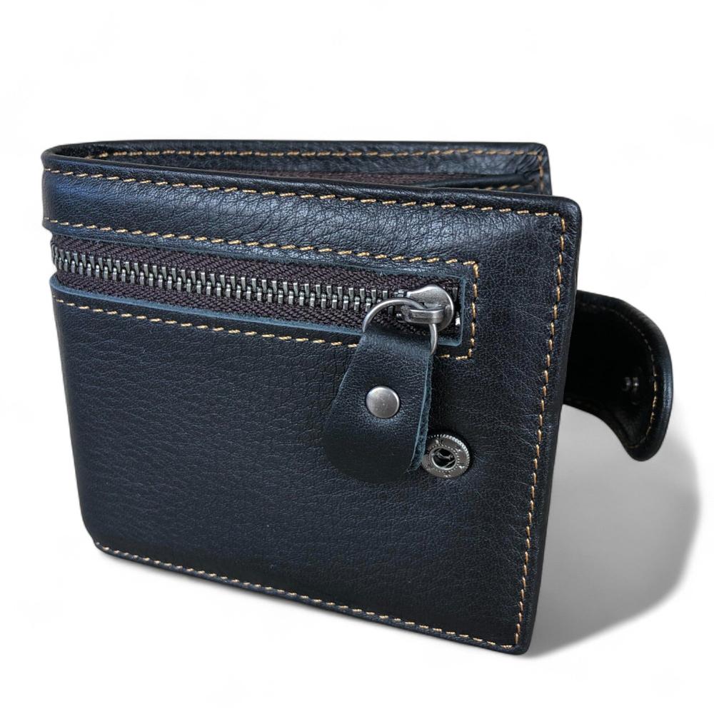 BLACK VIVACE MENS Genuine Leather Wallet with Clip and Zip detailing