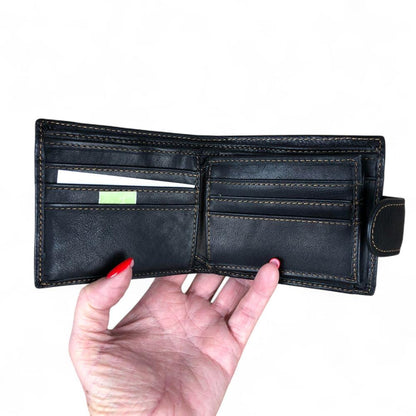 BLACK VIVACE MENS Genuine Leather Wallet with Clip and Zip detailing
