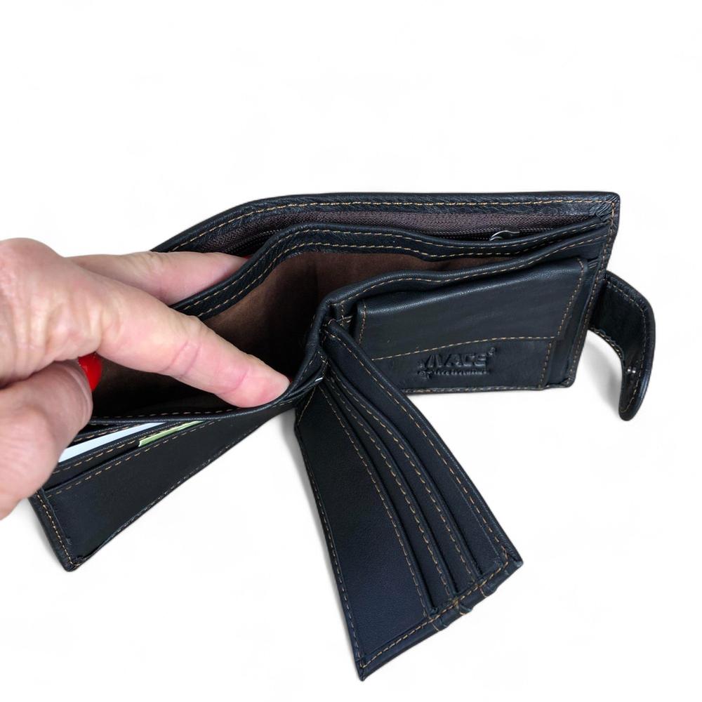 BLACK VIVACE MENS Genuine Leather Wallet with Clip and Zip detailing