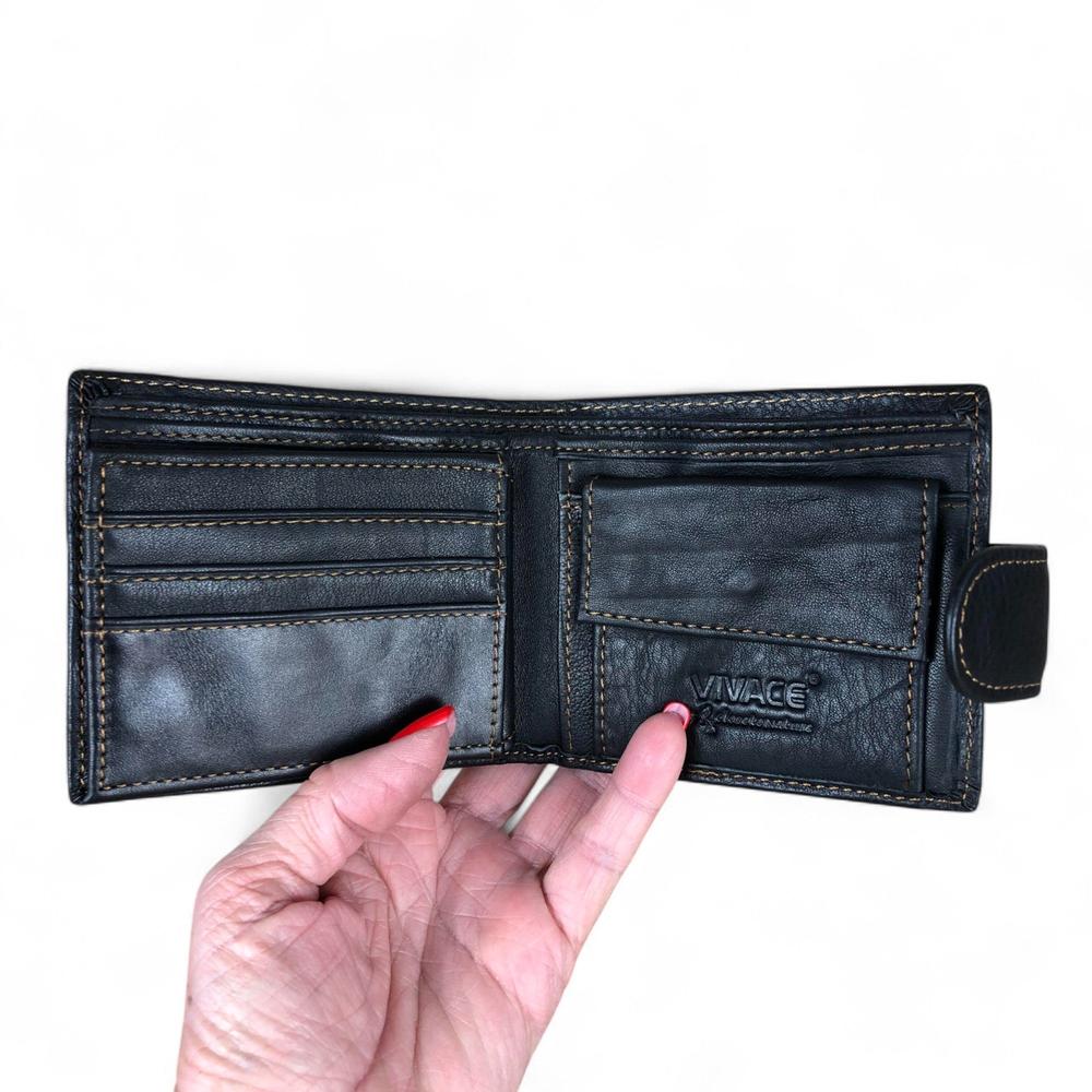 BLACK VIVACE MENS Genuine Leather Wallet with Clip and Zip detailing