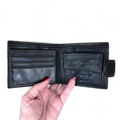BLACK VIVACE MENS Genuine Leather Wallet with Clip and Zip detailing