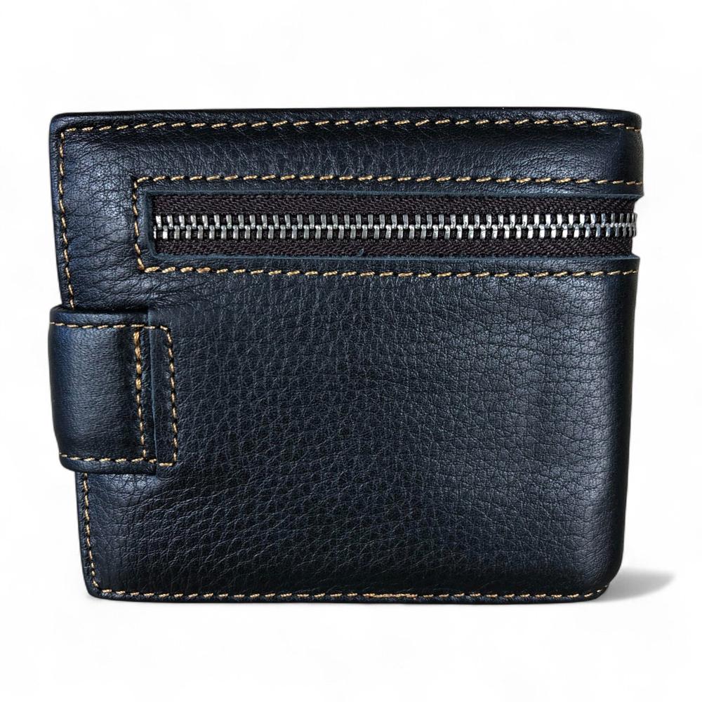 BLACK VIVACE MENS Genuine Leather Wallet with Clip and Zip detailing