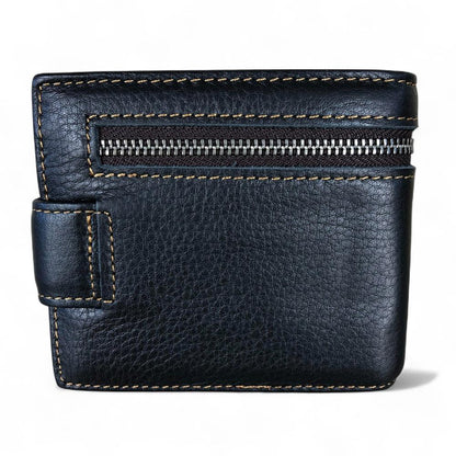 BLACK VIVACE MENS Genuine Leather Wallet with Clip and Zip detailing