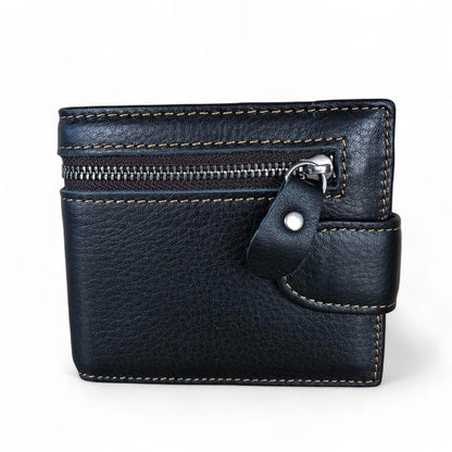 BLACK VIVACE MENS Genuine Leather Wallet with Clip and Zip detailing