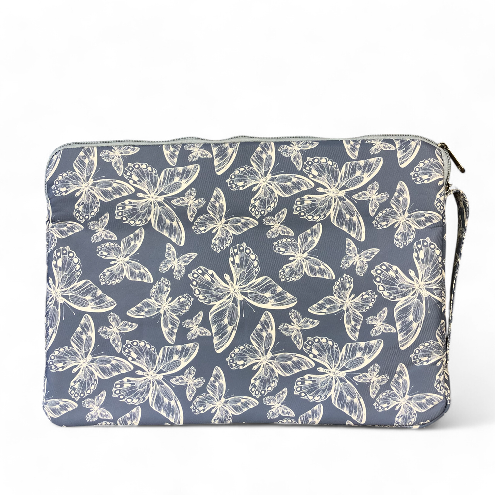 BLUE Canvas BUTTERFLY Cotton Road Laptop Bag with GREY Trim and Matching Sleeve COMBO