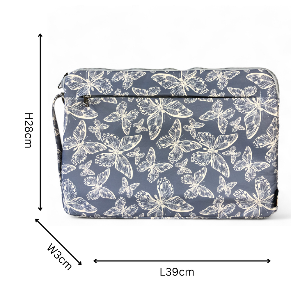 BLUE Canvas BUTTERFLY Cotton Road Laptop Bag with GREY Trim and Matching Sleeve COMBO