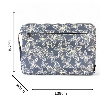 BLUE Canvas BUTTERFLY Cotton Road Laptop Bag with GREY Trim and Matching Sleeve COMBO