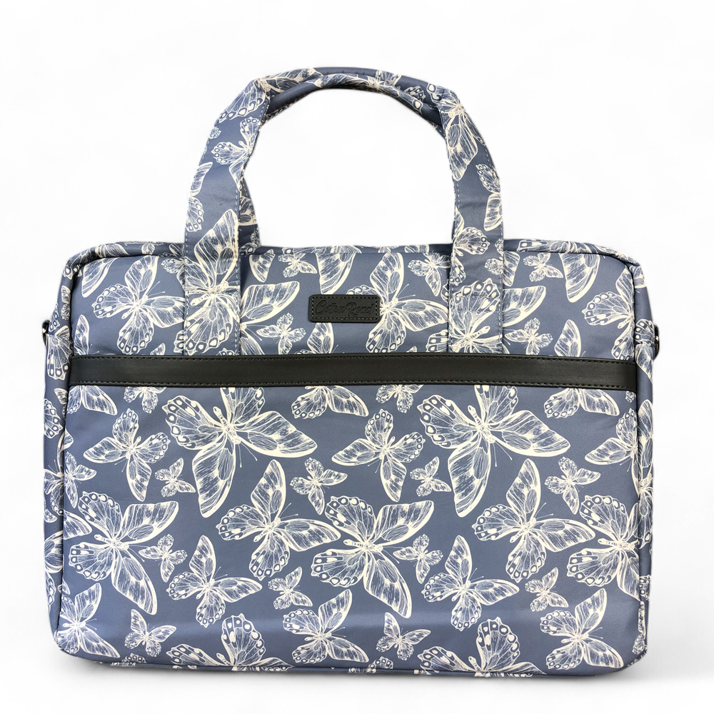 BLUE Canvas BUTTERFLY Cotton Road Laptop Bag with GREY Trim and Matching Sleeve COMBO