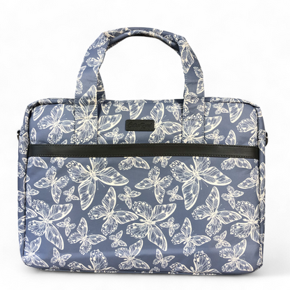 BLUE Canvas BUTTERFLY Cotton Road Laptop Bag with GREY Trim and Matching Sleeve COMBO