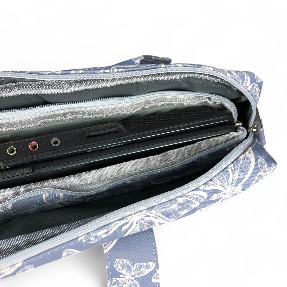BLUE Canvas BUTTERFLY Cotton Road Laptop Bag with GREY Trim and Matching Sleeve COMBO