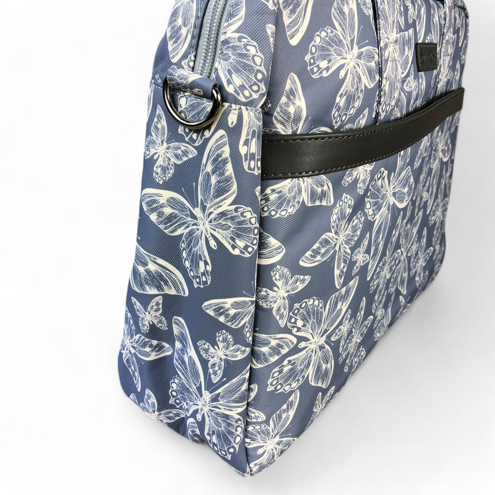 BLUE Canvas BUTTERFLY Cotton Road Laptop Bag with GREY Trim and Matching Sleeve COMBO