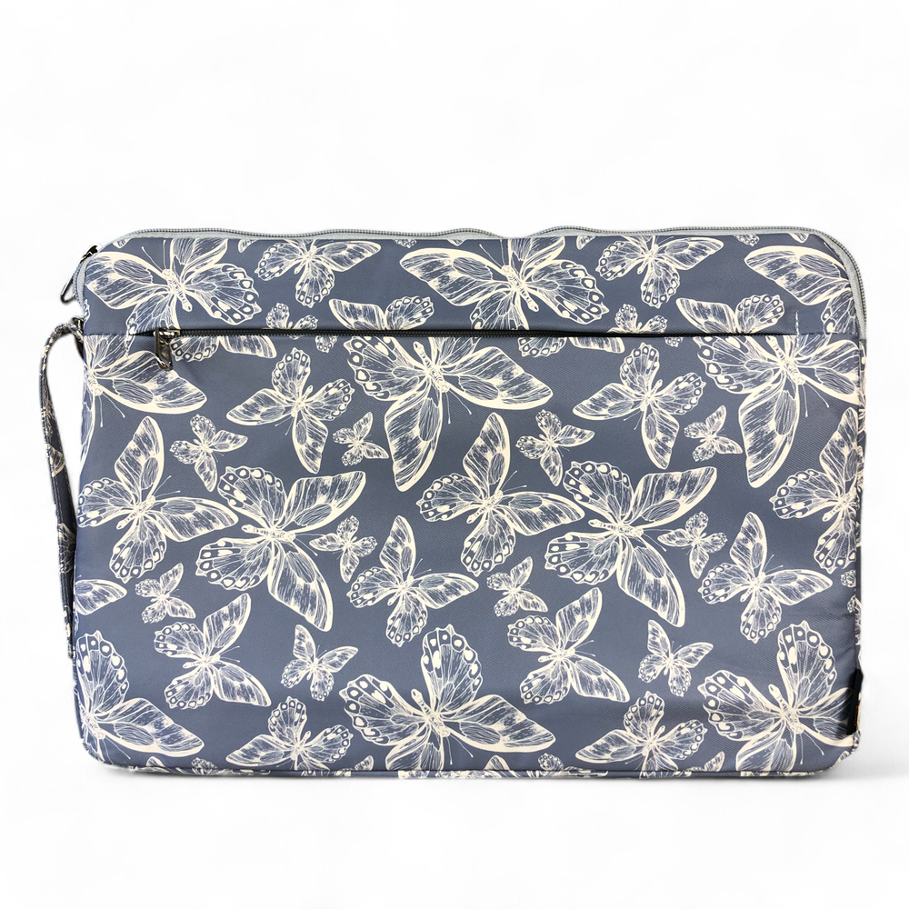 BLUE Canvas BUTTERFLY Cotton Road Laptop Bag with GREY Trim and Matching Sleeve COMBO