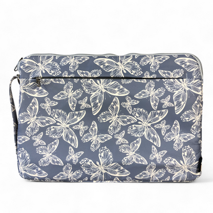 BLUE Canvas BUTTERFLY Cotton Road Laptop Bag with GREY Trim and Matching Sleeve COMBO