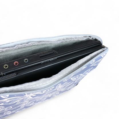 BLUE Canvas BUTTERFLY Cotton Road Laptop Bag with GREY Trim and Matching Sleeve COMBO