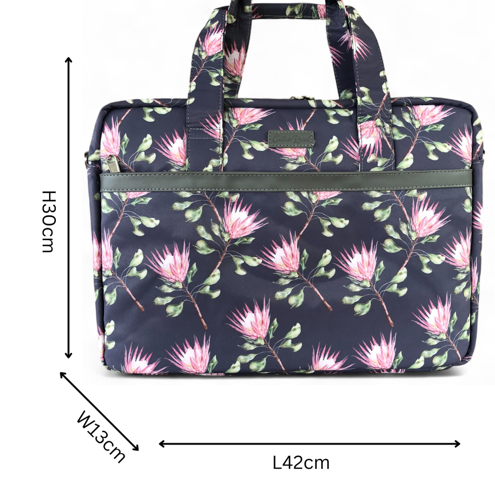 BLUE Canvas FLORAL Cotton Road Laptop Bag with GREY Trim and Matching Sleeve COMBO