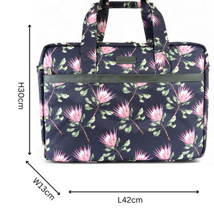 BLUE Canvas FLORAL Cotton Road Laptop Bag with GREY Trim and Matching Sleeve COMBO