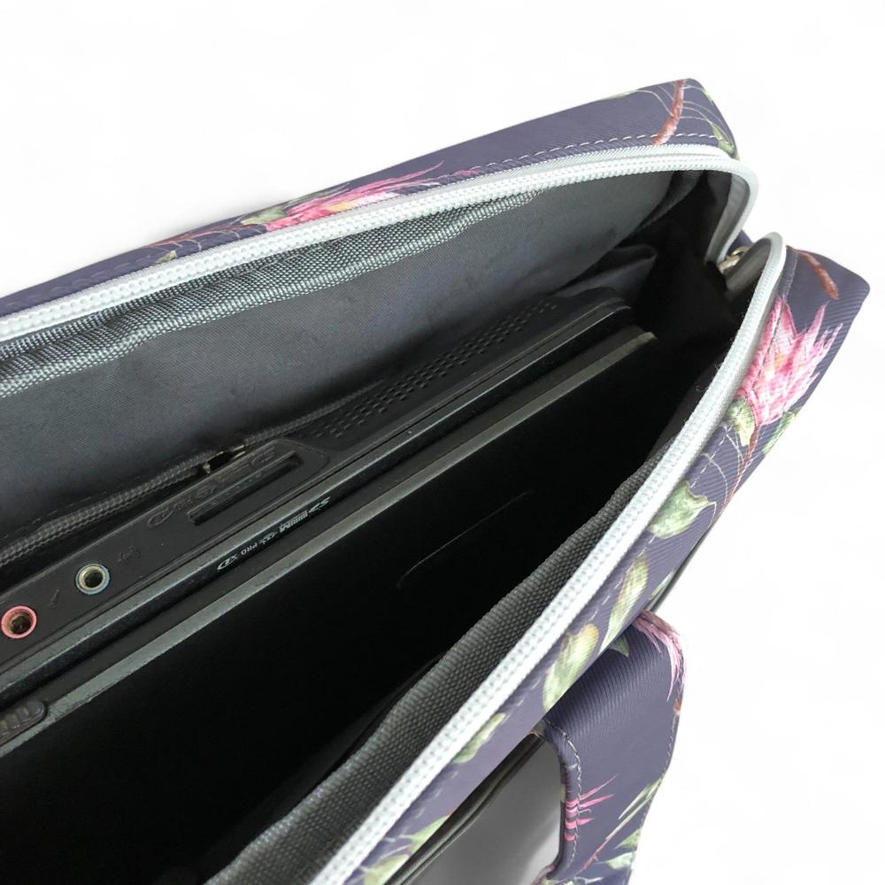 BLUE Canvas FLORAL Cotton Road Laptop Bag with GREY Trim and Matching Sleeve COMBO