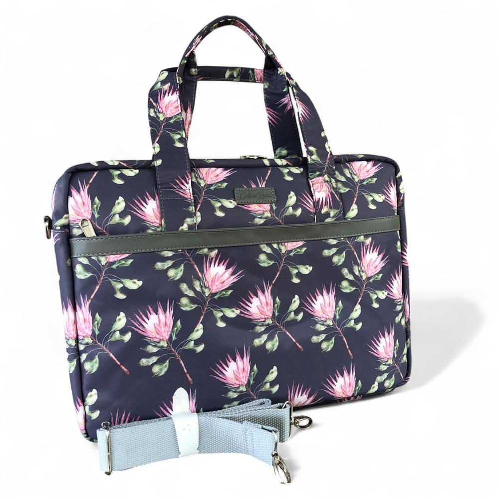 BLUE Canvas FLORAL Cotton Road Laptop Bag with GREY Trim and Matching Sleeve COMBO