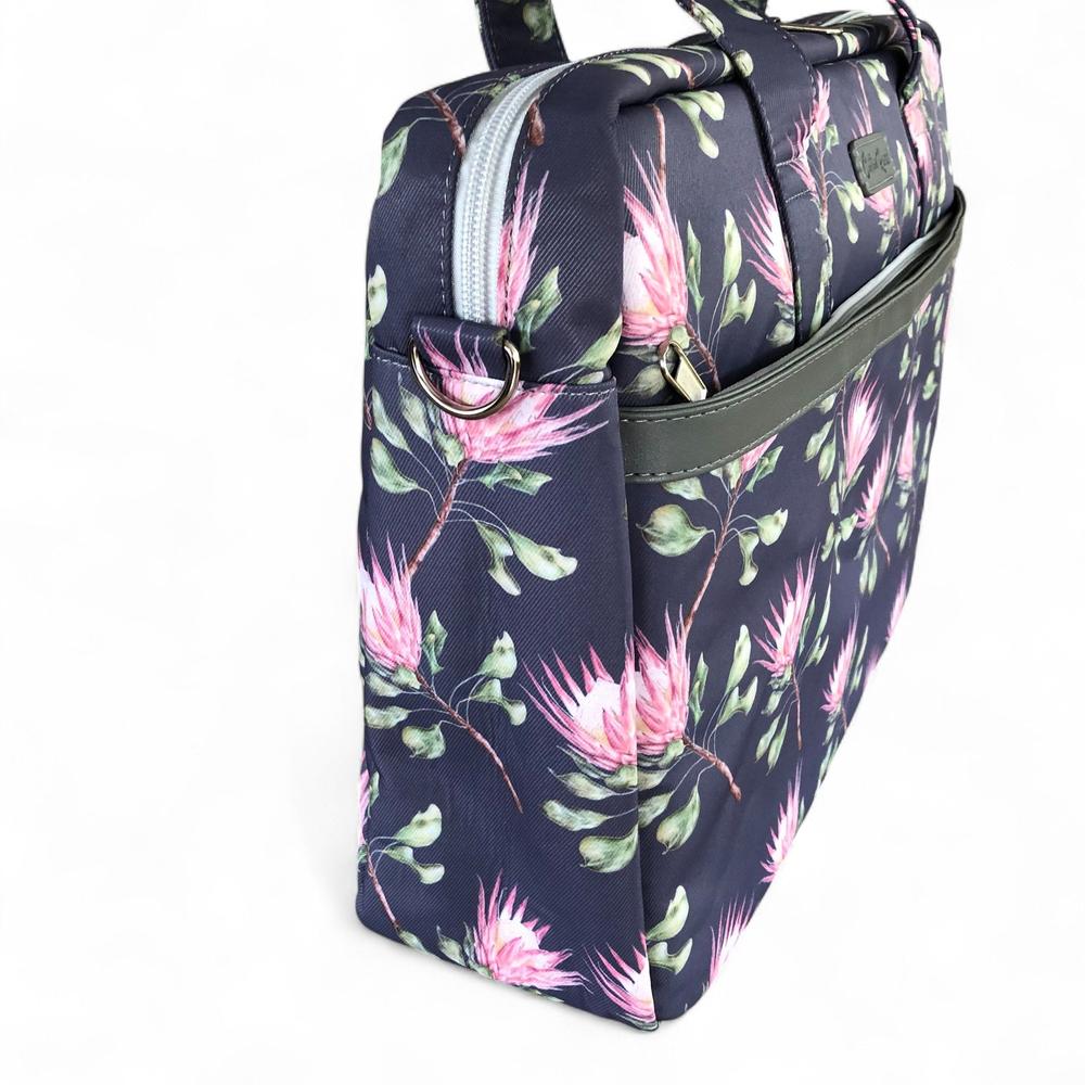 BLUE Canvas FLORAL Cotton Road Laptop Bag with GREY Trim and Matching Sleeve COMBO