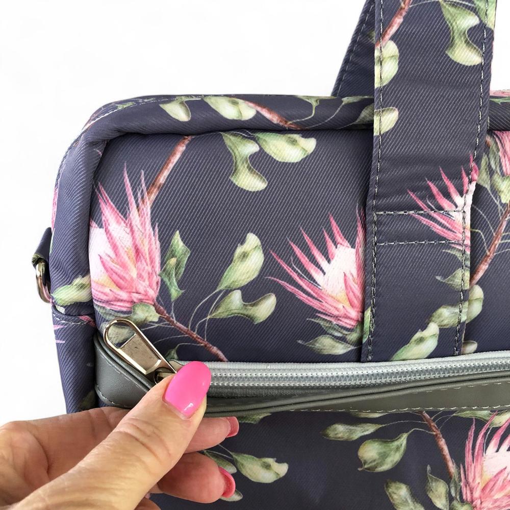 BLUE Canvas FLORAL Cotton Road Laptop Bag with GREY Trim and Matching Sleeve COMBO