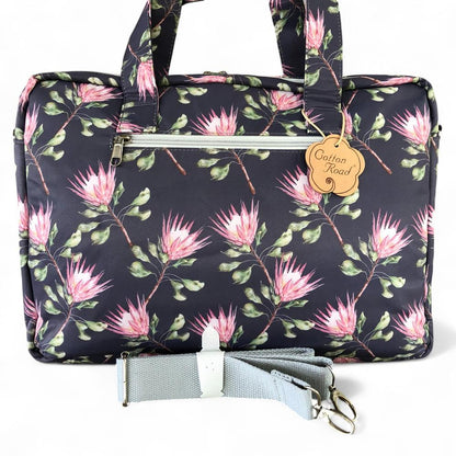 BLUE Canvas FLORAL Cotton Road Laptop Bag with GREY Trim and Matching Sleeve COMBO
