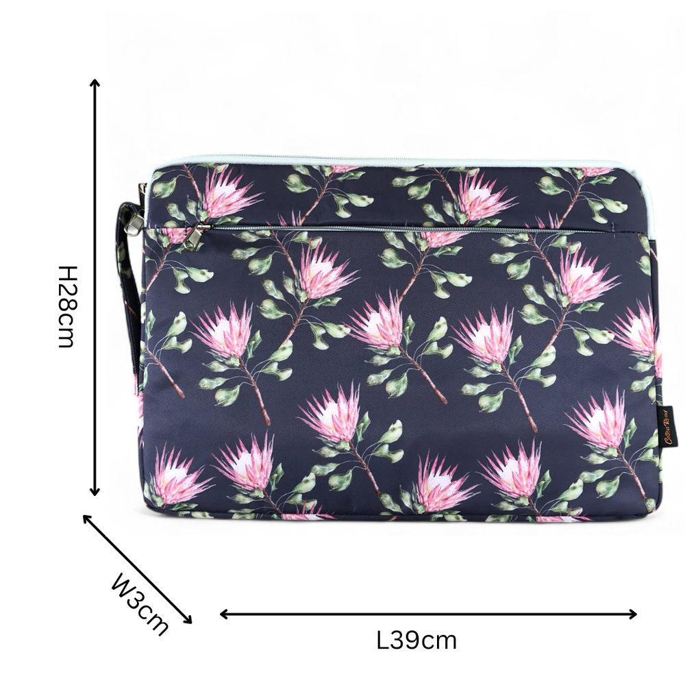 BLUE Canvas FLORAL Cotton Road Laptop Bag with GREY Trim and Matching Sleeve COMBO
