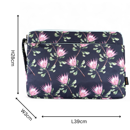 BLUE Canvas FLORAL Cotton Road Laptop Bag with GREY Trim and Matching Sleeve COMBO