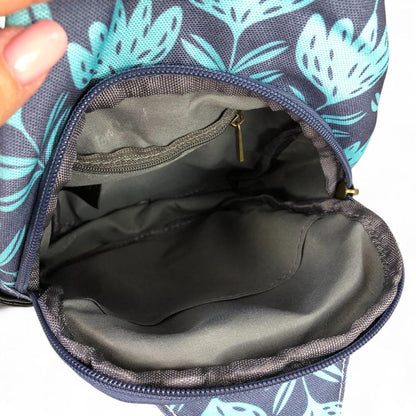 BLUE Cotton Road CANVAS Cross Body Bag / Mini Backpack with PROTEAS