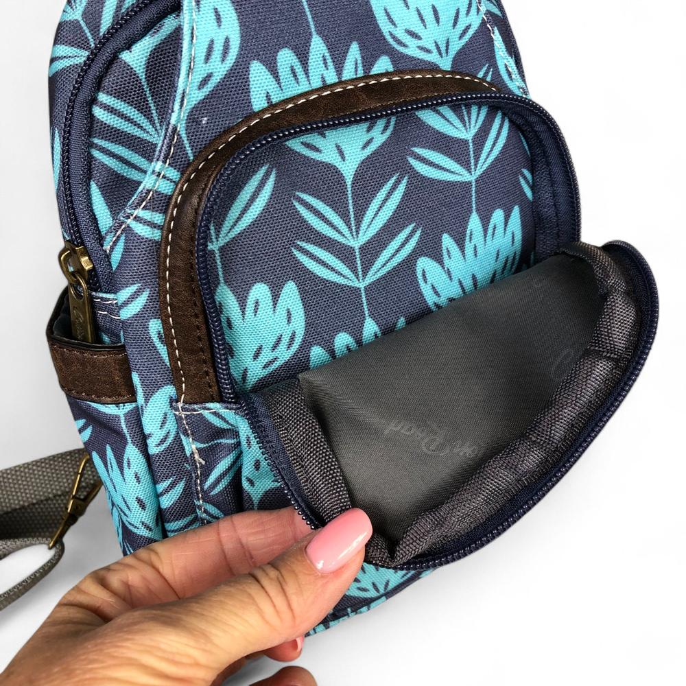 BLUE Cotton Road CANVAS Cross Body Bag / Mini Backpack with PROTEAS